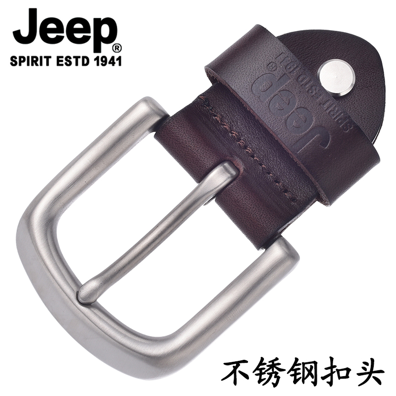 jeep不锈钢皮带扣针扣实心钢扣扣头3.8CM头层牛皮黑色腰带卡子-图2