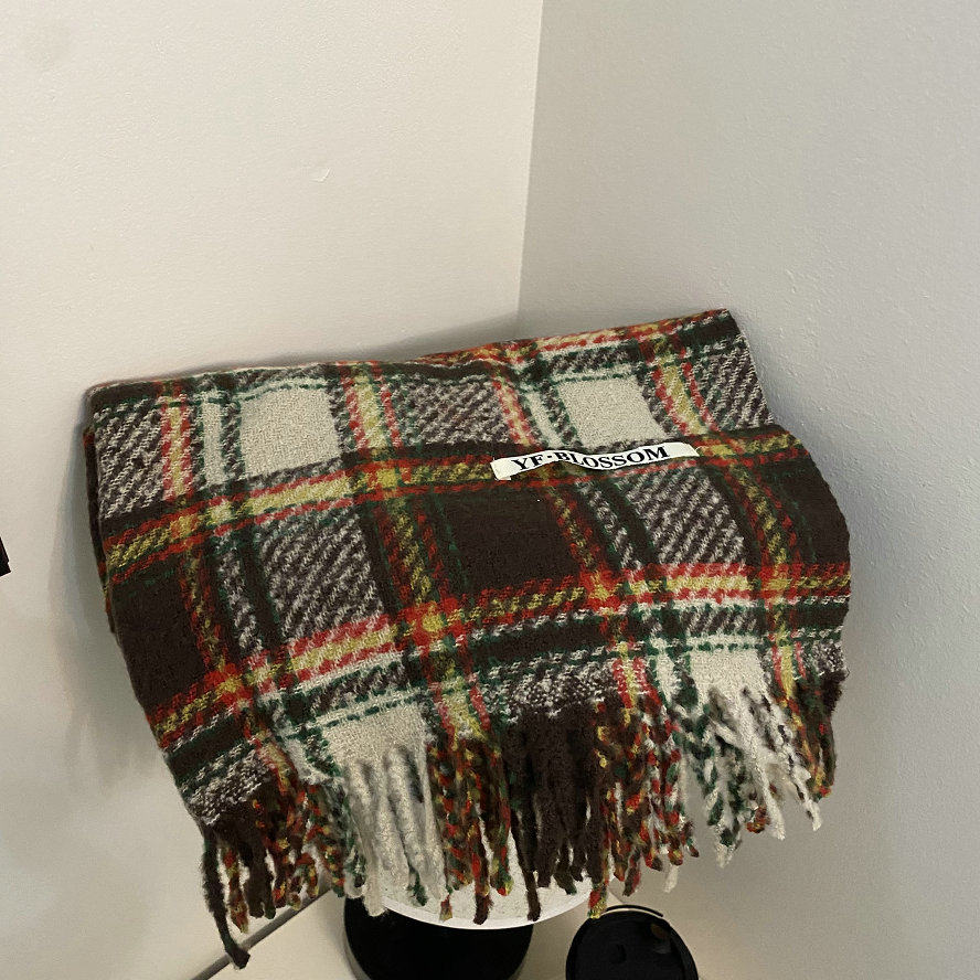 日系学院风黄蓝撞色格子围巾女秋冬季英伦拼色仿羊绒保暖流苏围脖,淘宝优惠券,粉丝福利购,淘宝优惠卷