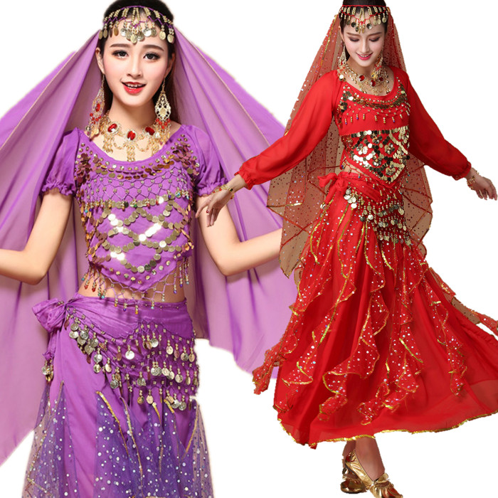 肚皮舞套装女装成人高档民族新款年会演出服印度舞蹈服装短袖长裙