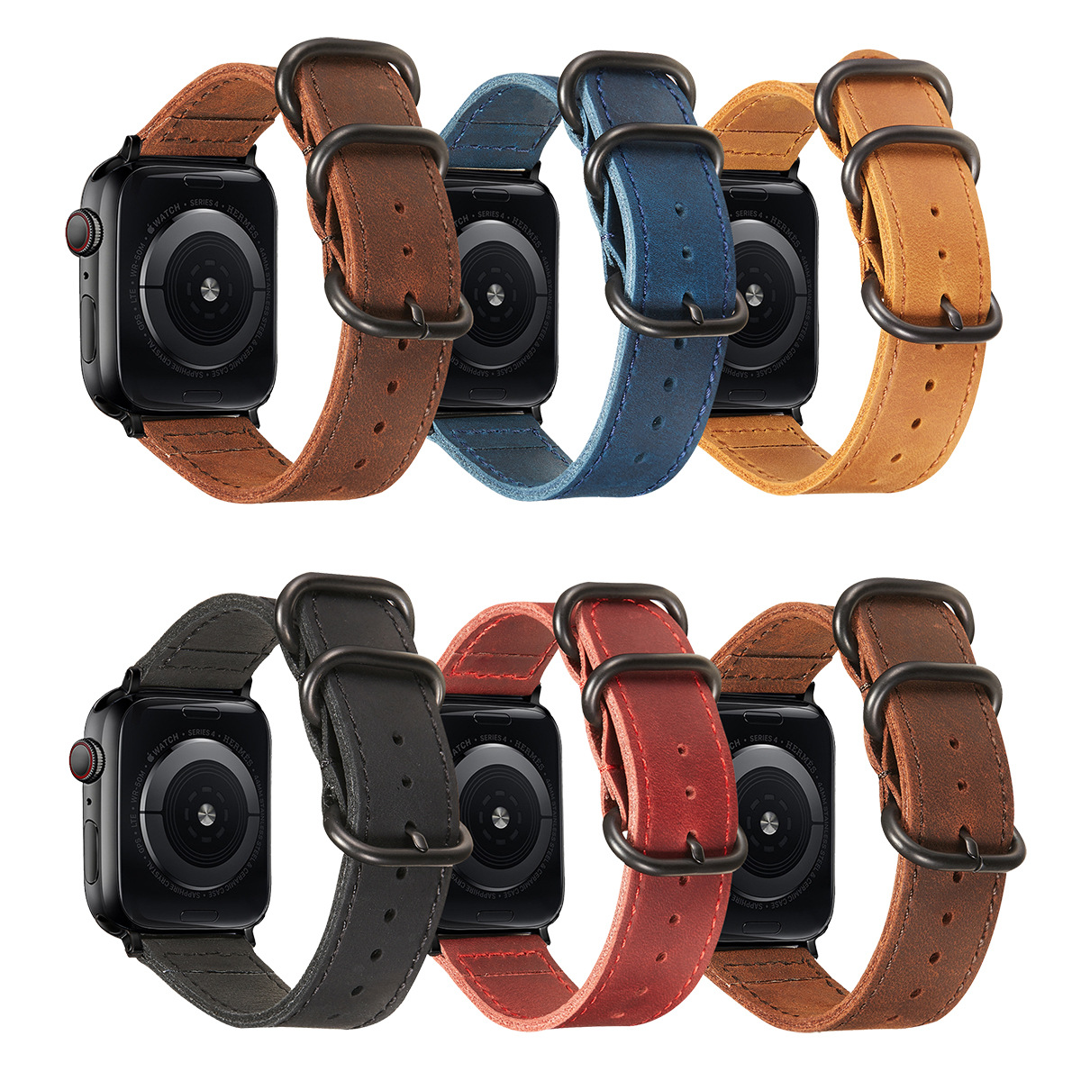星图10代iwatch1234567se9ultra49代复古真皮表带手表applewatch个性创意双圈男女45mm潮流ins风46/44/41/40