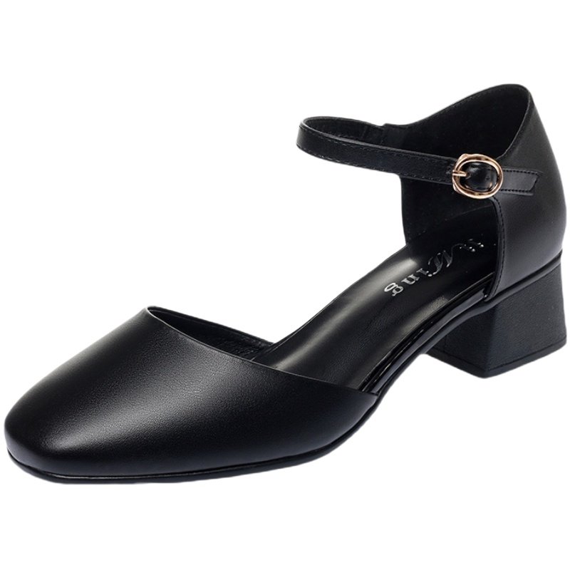 妈妈凉鞋女夏中跟粗跟方头中年百搭配裙子的鞋子软底舒适真皮单鞋,淘宝优惠券,粉丝福利购,淘宝优惠卷