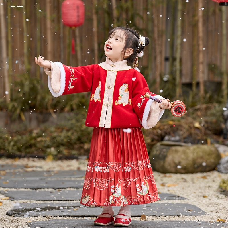 女童汉服秋冬装加绒套装儿童古装仙女服中国风公主裙子唐装拜年服