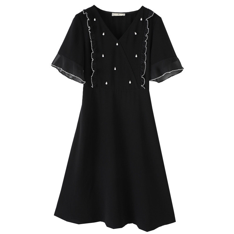 大码撞色v领韩版洋气胖mm潮连衣裙 云妃秀大码女装