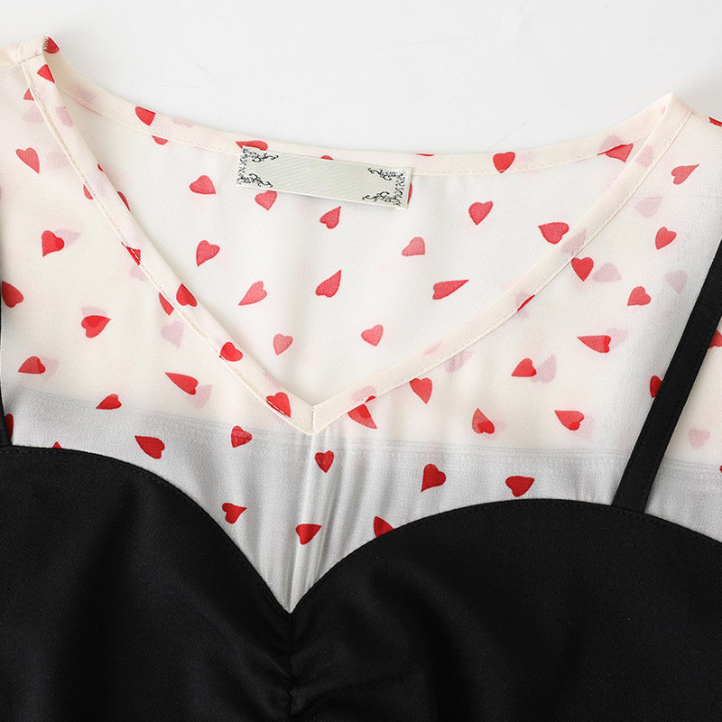 宽松拼接v领大码时尚百搭潮连衣裙 云妃秀大码女装