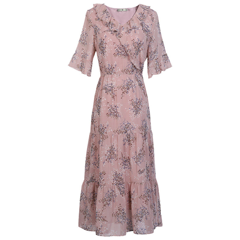 2020夏季韩版宽松v领大码胖连衣裙 云妃秀大码女装