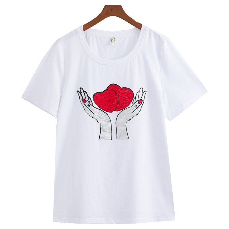 胖mm显瘦洋气烫钻圆领宽松2020 t恤 云妃秀大码女装