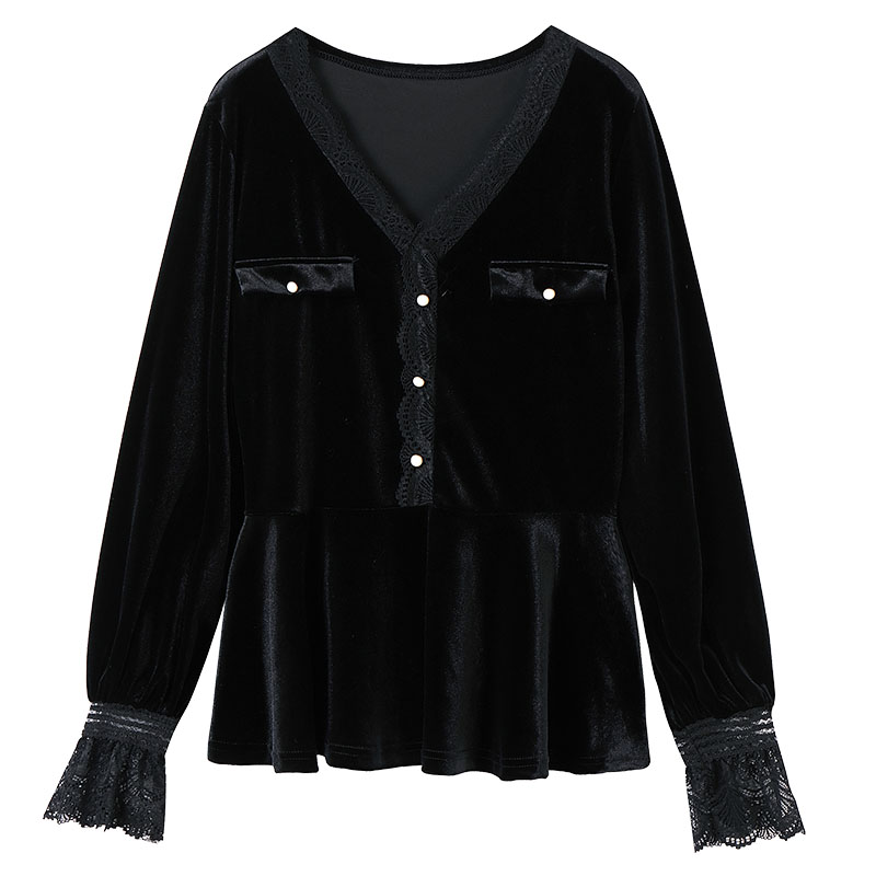 韩版大码修身胖mm金丝绒长袖潮上衣 云妃秀大码女装