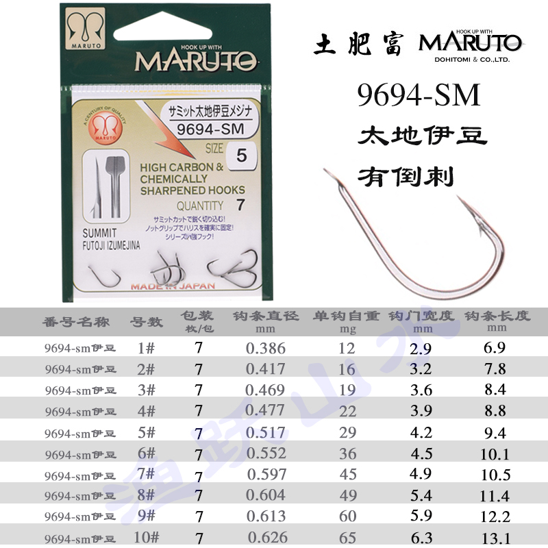 土肥富鱼钩伊豆无倒刺日本进口钓钩青针紫针9695 9694歪嘴有倒刺-图0