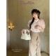 Honeyrubao sweet puff daily cute pink polka dot puff sleeve bow top