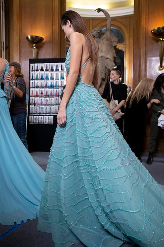zuhair murad 蓝色深V领露背奢华礼服成人礼红毯演出服婚礼敬酒服 - 图0