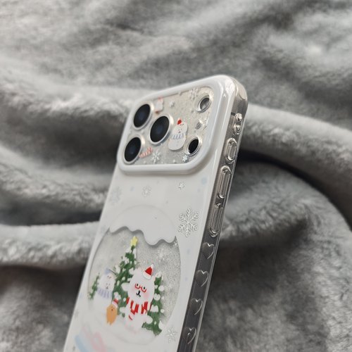 IMD卡通可爱细闪鎏金自嘲熊雪人圣诞树水晶球手机壳适用iphone17promax个性防摔苹果16亮面15趣味14创意13女 - 图1
