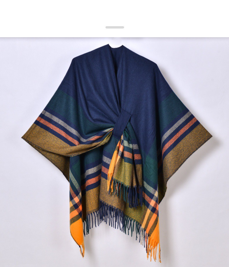 Cape scarf shawl 时尚披肩外搭斗篷毛毯保暖流苏带扣开叉披肩男 - 图2