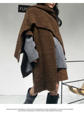 秋冬混纺羊毛加厚保暖斗篷披肩女