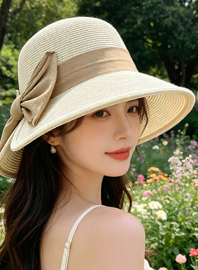 草帽女秋季透气遮阳帽可折叠盆帽