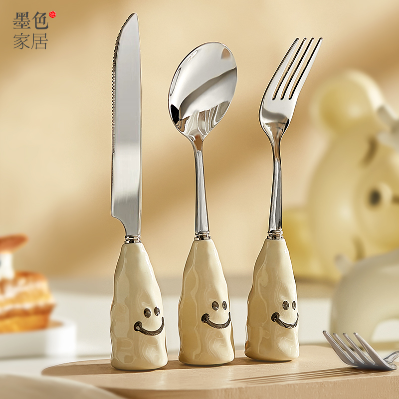 可爱不锈钢勺子家用创意少女心叉子餐具特别好看的吃饭刀叉勺套装