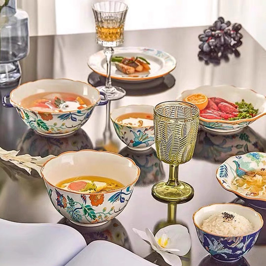 Chinese style ceramic bowls and plates set for household light luxury bowls and plates