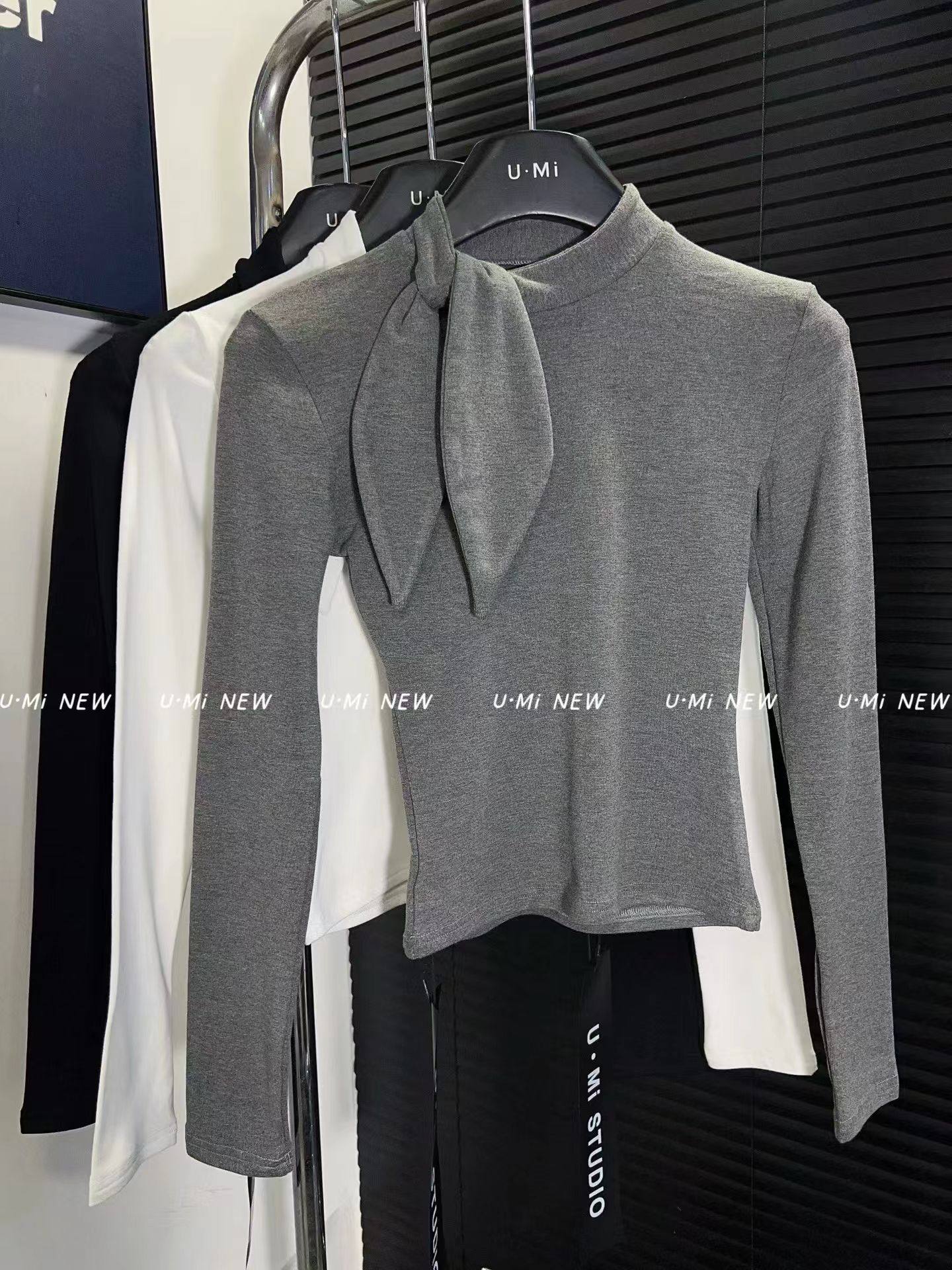 韩系设计感甜美领结磨毛半高领百搭显瘦打底长袖T恤女秋冬新款,淘宝优惠券,粉丝福利购,淘宝优惠卷