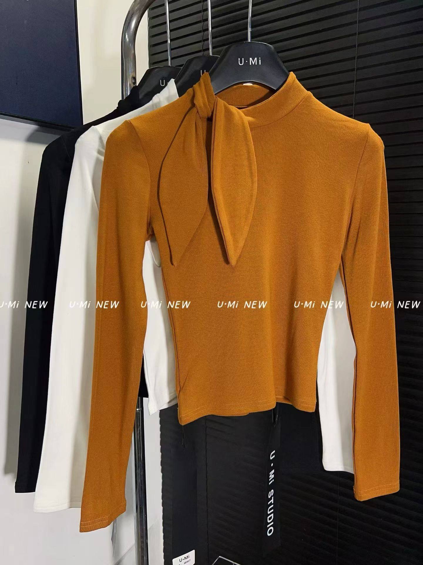 韩系设计感甜美领结磨毛半高领百搭显瘦打底长袖T恤女秋冬新款,淘宝优惠券,粉丝福利购,淘宝优惠卷