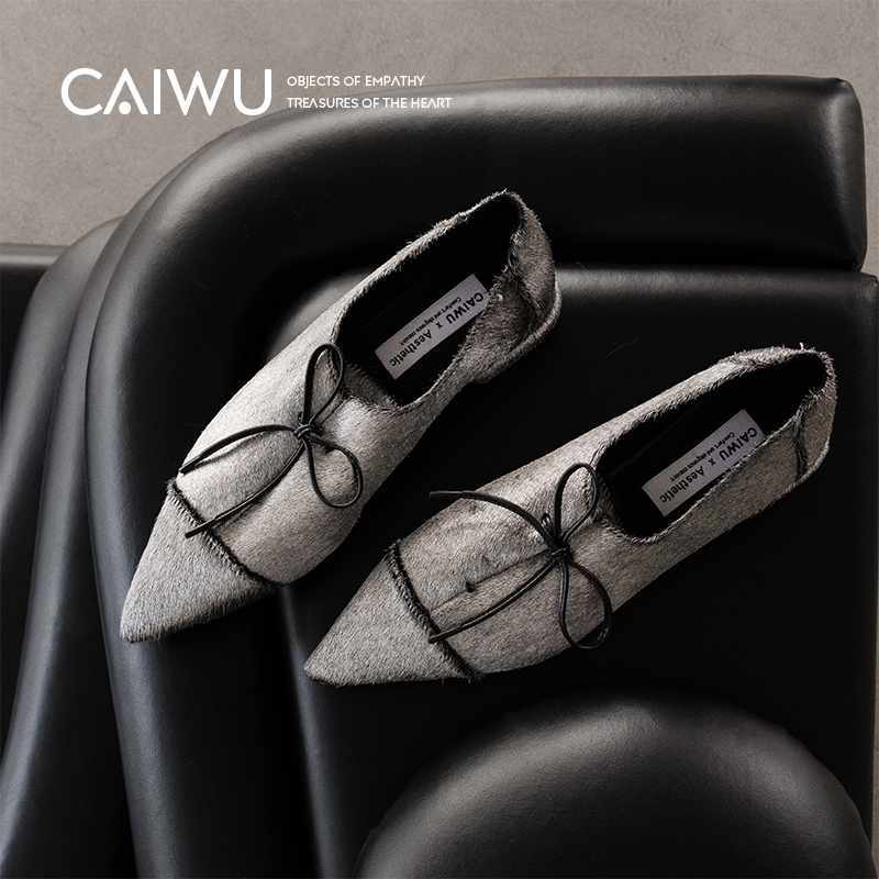 【彩物】马毛优雅复古小皮鞋2025新款真皮系带低跟尖头时尚单鞋女 - 图2