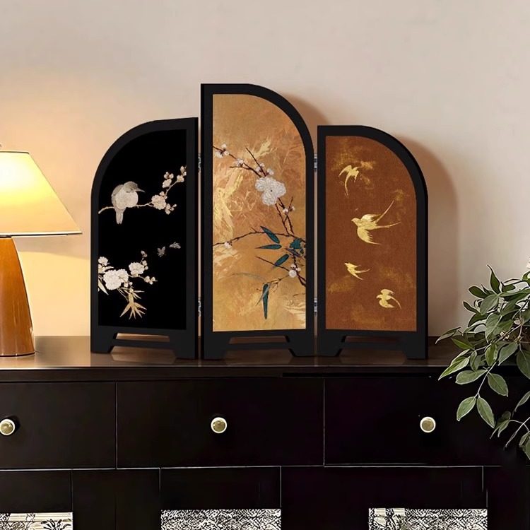 中古风高级感屏风桌面摆件玄关柜电视柜茶桌家居装饰品礼客厅摆画,淘宝优惠券,粉丝福利购,淘宝优惠卷