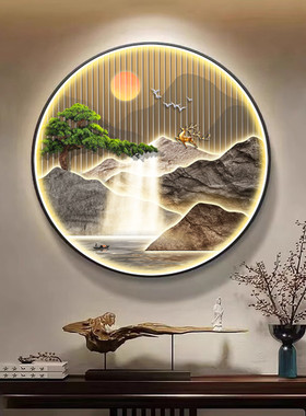 新中式玄关装饰画餐厅圆形装饰画