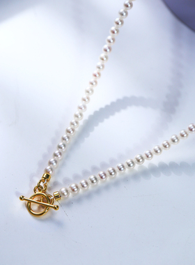 ot扣项链3mm高智通勤小米珍珠项链媲美akoya天女珍珠颈链极光珍珠