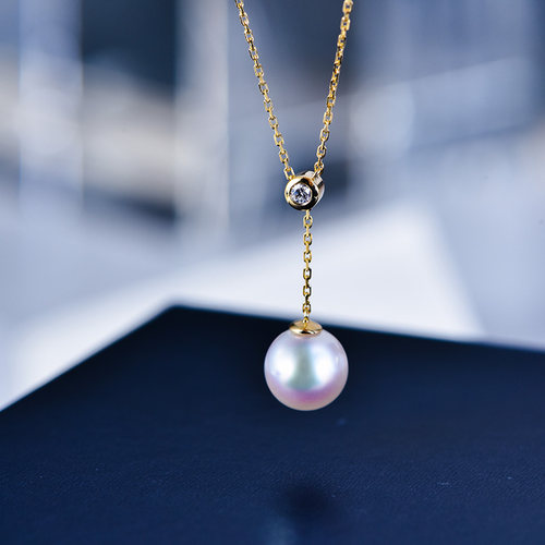 akoya天然海水天女珍珠项链18K金Y字可调节链正圆吊坠锁骨链 - 图3