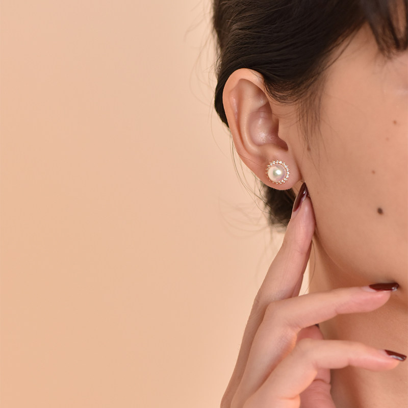 何超琼同款日本akoya天然海水天女珍珠耳钉18K黄金钻石太阳花耳环,淘宝优惠券,粉丝福利购,淘宝优惠卷