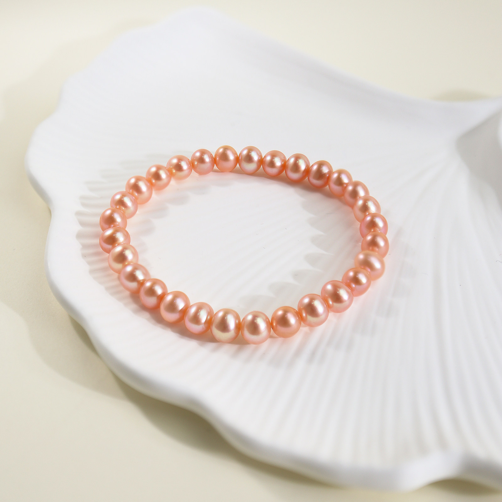 [心想事橙]天然橘粉珍珠手链女5-6mm极光近圆诸暨淡水珍珠手串,淘宝优惠券,粉丝福利购,淘宝优惠卷