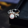 Akoya pearl women's ring ring Japanese seawater natural goddess pearl 18K white gold diamond bow