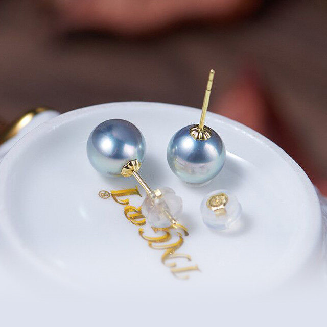 现货无调色真多麻耳钉18K金天然海水珍珠Akoya蓝玫瑰强光经典银灰,淘宝优惠券,粉丝福利购,淘宝优惠卷