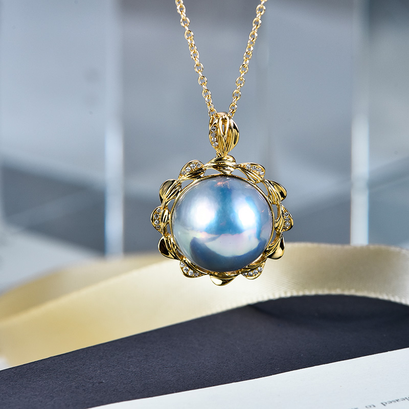 海氏至臻 进口马贝珠吊坠天然海水珍珠项链 18k金炫彩镜面极强光 - 图0