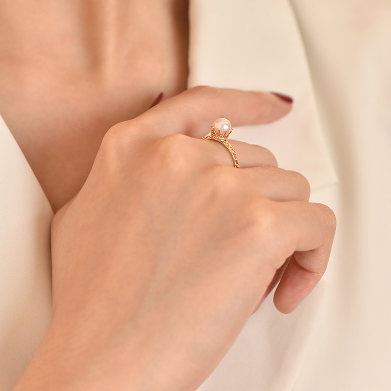 Retro palace style Akoya natural seawater goddess pearl ring 18K gold crown flower beads retro temperament women's ring