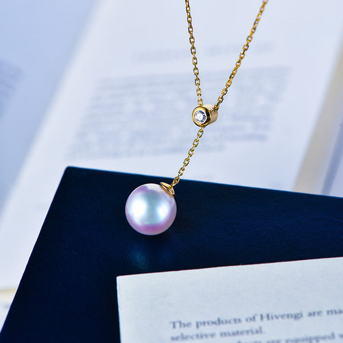 akoya天然海水天女珍珠项链18K金Y字可调节链正圆吊坠锁骨链 - 图2