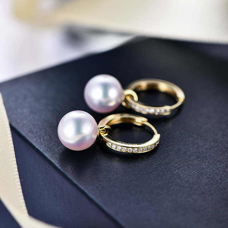 气质OL天女Akoya天然海水珍珠钻石18K黄金耳圈耳环多用耳钉,淘宝优惠券,粉丝福利购,淘宝优惠卷