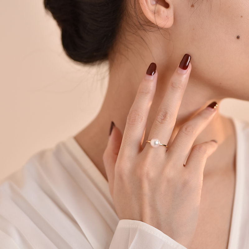 Japan Akoya seawater pearl ring for women 18K gold single bead simple classic high quality flower beads with strong light