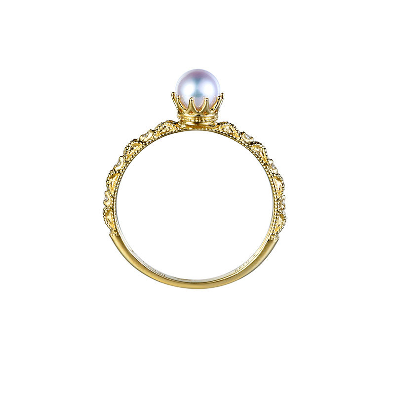 Retro palace style Akoya natural seawater goddess pearl ring 18K gold crown flower beads retro temperament women's ring