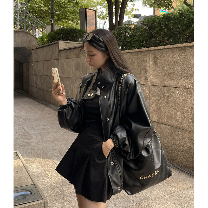 2025秋新款黑色PU中长款女皮衣御姐风女皮衣外套,淘宝优惠券,粉丝福利购,淘宝优惠卷