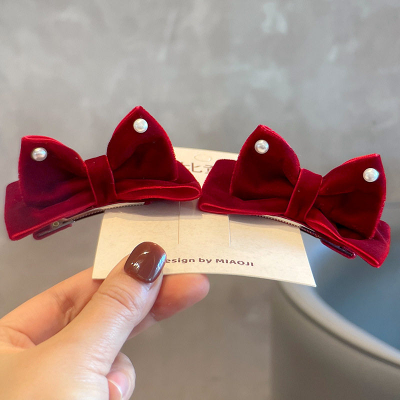 新款酒红色丝绒儿童发饰水貂毛球立体对夹女童发夹网红女童头饰品,淘宝优惠券,粉丝福利购,淘宝优惠卷