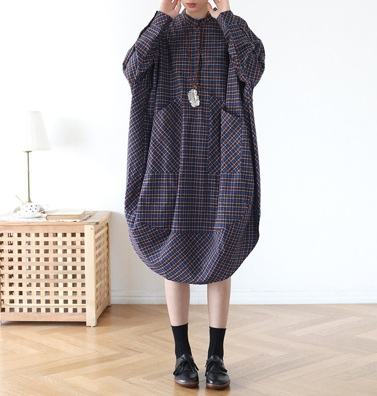桉慕图2020春季小清新格子连衣裙子 桉慕图原创设计外贸棉麻女装连衣裙