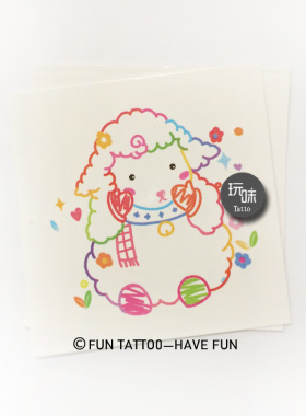 彩虹绵羊纹身贴玩味tattoo少女风