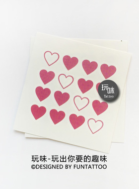 玩味原创粉色桃心手腕纹身贴可爱四宫格爱心脚踝纹身贴女持久防水