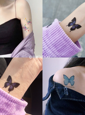蓝色蝴蝶纹身贴玩味tattoo性感