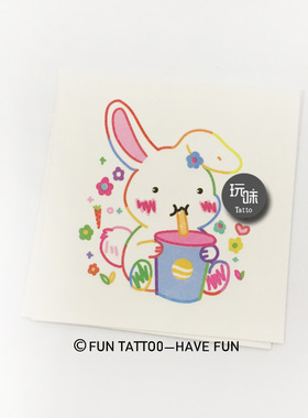 彩虹兔子纹身贴玩味tattoo泫雅风
