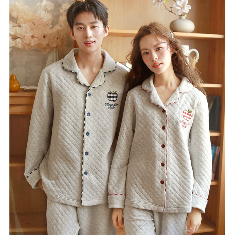 蔓秋MEJU男女情侣保暖睡衣秋冬三层夹棉空气棉套装加厚简约家居服,淘宝优惠券,粉丝福利购,淘宝优惠卷