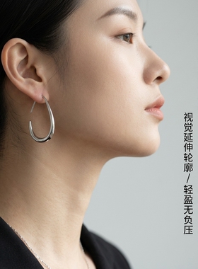 S925纯银耳针亮面水滴流线耳环