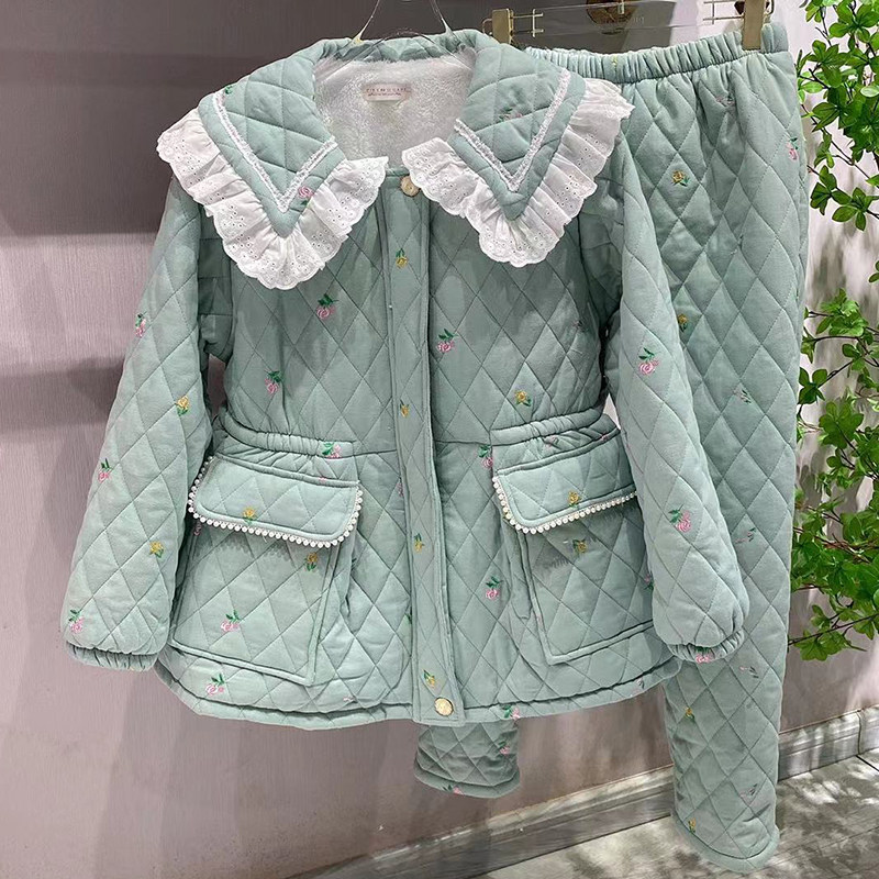 睡衣女士冬季三层夹棉加厚保暖珊瑚绒奢华刺绣法兰绒可外穿家居服,淘宝优惠券,粉丝福利购,淘宝优惠卷