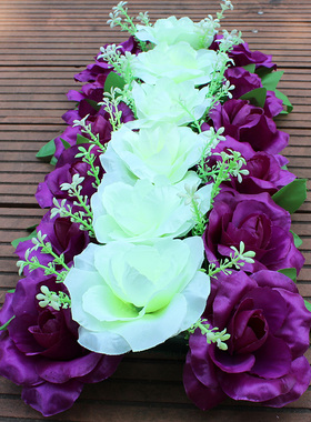 绢花玫瑰花排电子花圈塑料3排花