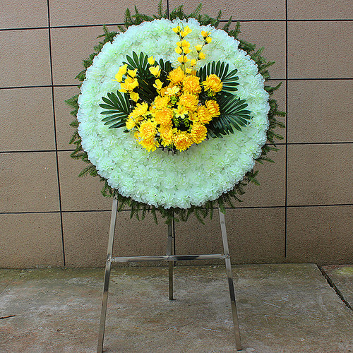追悼花圈仿真花圈1米菊花圈殡仪馆摆放花圈塑料假花圈陵园祭饰花 - 图1