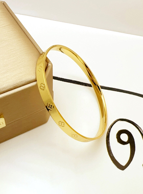 纯黄铜幸运四叶草闭口手镯久不掉色镀金饰品简约气质金色高档手环